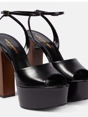 Saint Laurent | Jodie glossed-leather platform sandals - box and dust bags
